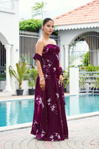Fandy Print Silk Corset Lehenga Set – Wine