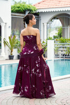 Fandy Print Silk Corset Lehenga Set – Wine